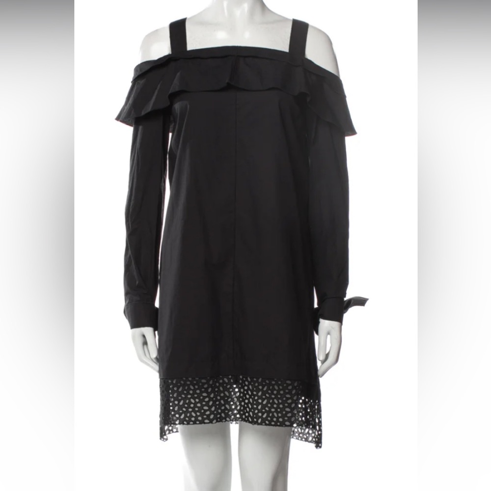 Proenza Schouler 100% Cotton Black Eyelet Bow Cold Shoulder Women’s Mini Dress 6